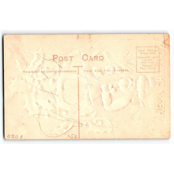 Santa Claus Christmas Postcard Airbrushed Embossed Holding Tree Toys Vintage - Picture 2 of 2